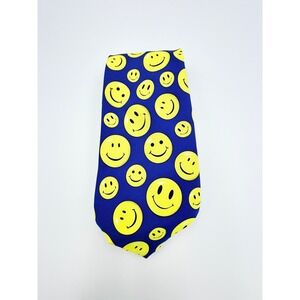 Utopia Mens Smiley Face Silk Feel Necktie Blue Yellow Happy Face Novelty Tie